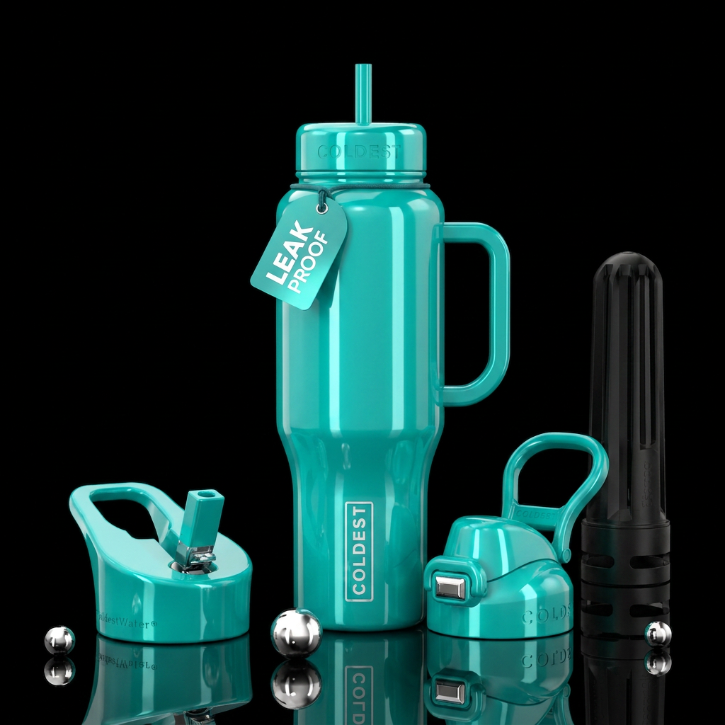 Glossy teal water bottle design