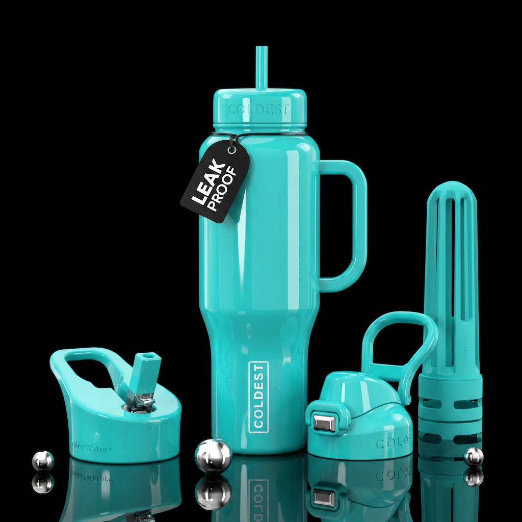 Glossy turquoise water bottle design
