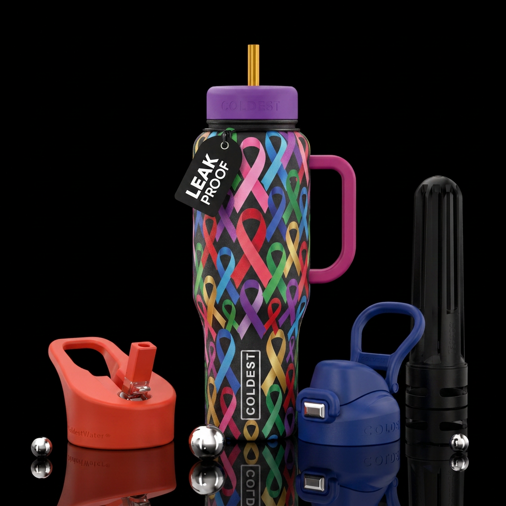 Multiple color awareness ribbons water bottle design