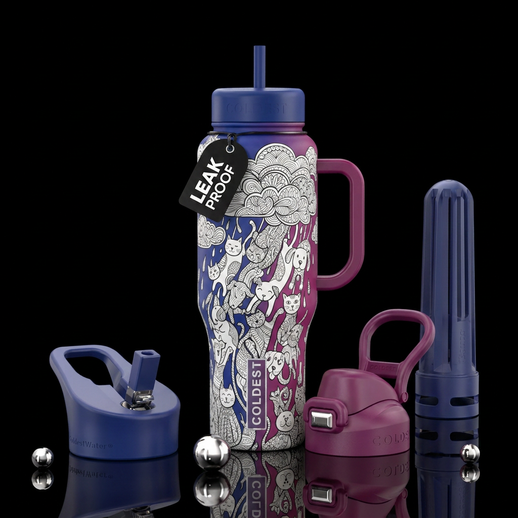 zentangle clouds raining cats and dogs water bottle design