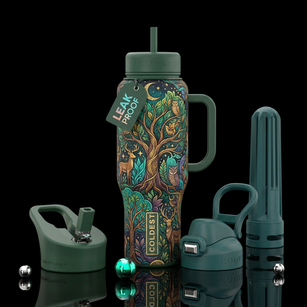 Zentangle matte textured forest scene water bottle design