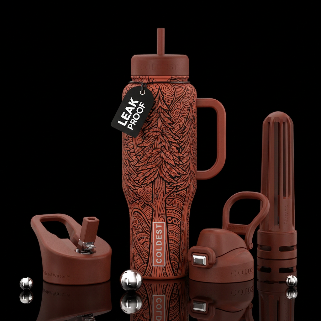 Zentangle matte textured redwood trees water bottle design