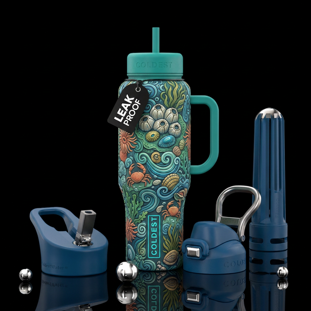 Zentangle matte textured tide pool water bottle design