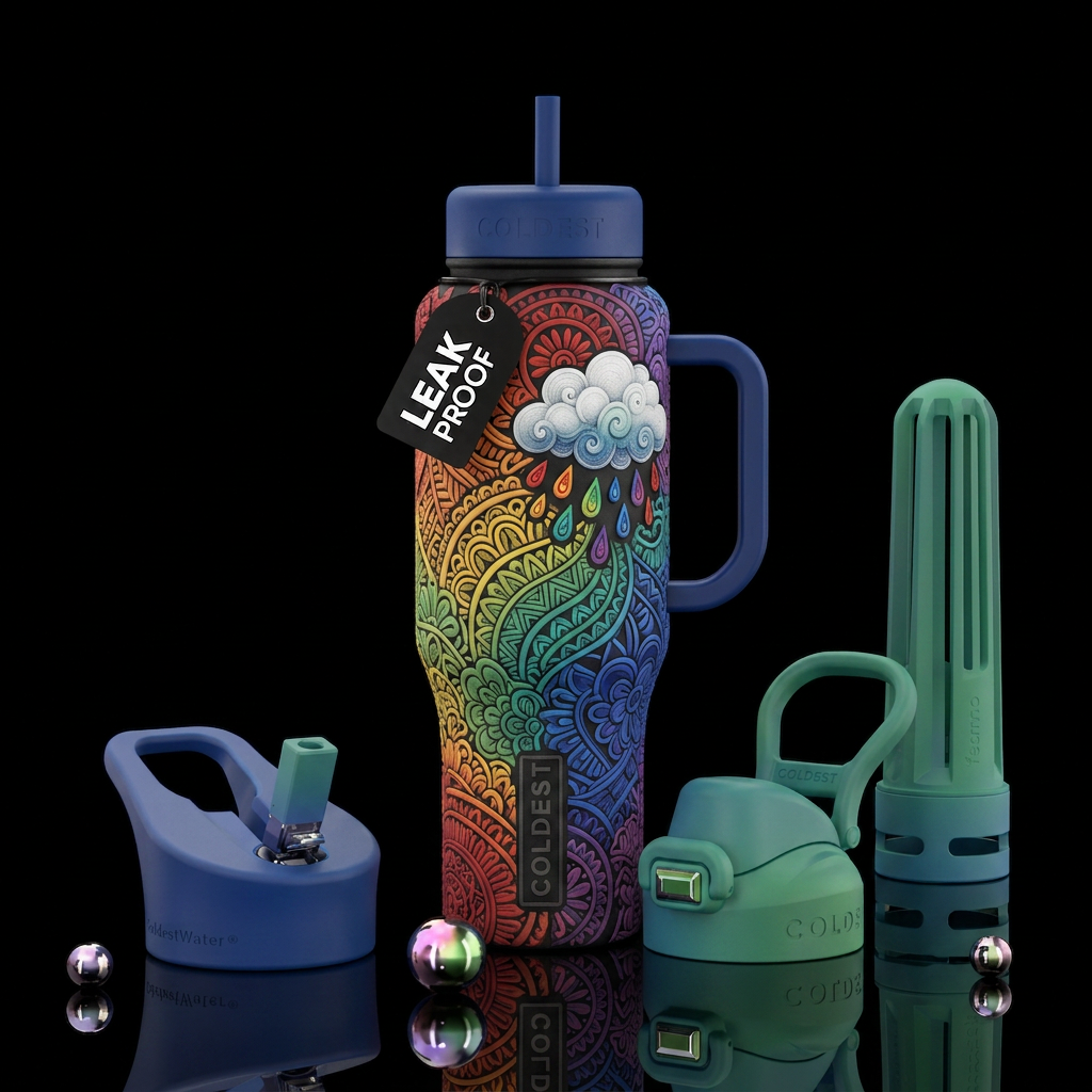 Zentangle matte textured rainbow after a cloud bur... water bottle design