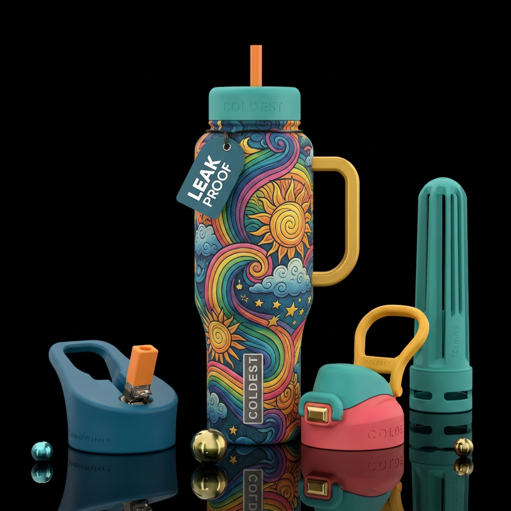 Zentangle matte textured rainbow and sunshine water bottle design