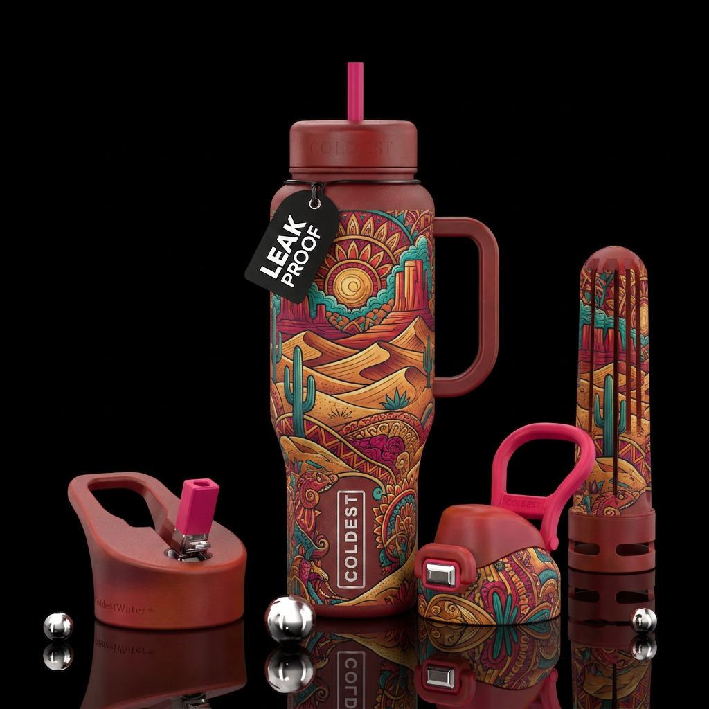 Zentangle matte textured desert water bottle design