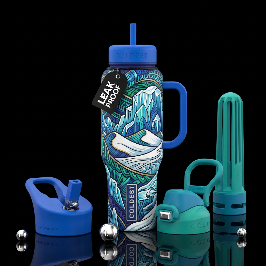 Zentangle matte textured arctic desert water bottle design