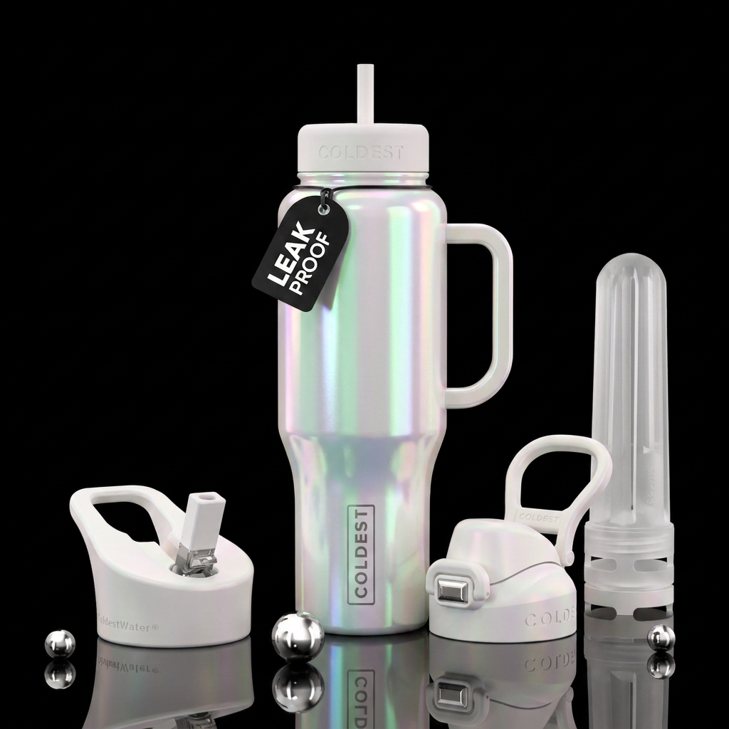 Opalescent white water bottle design