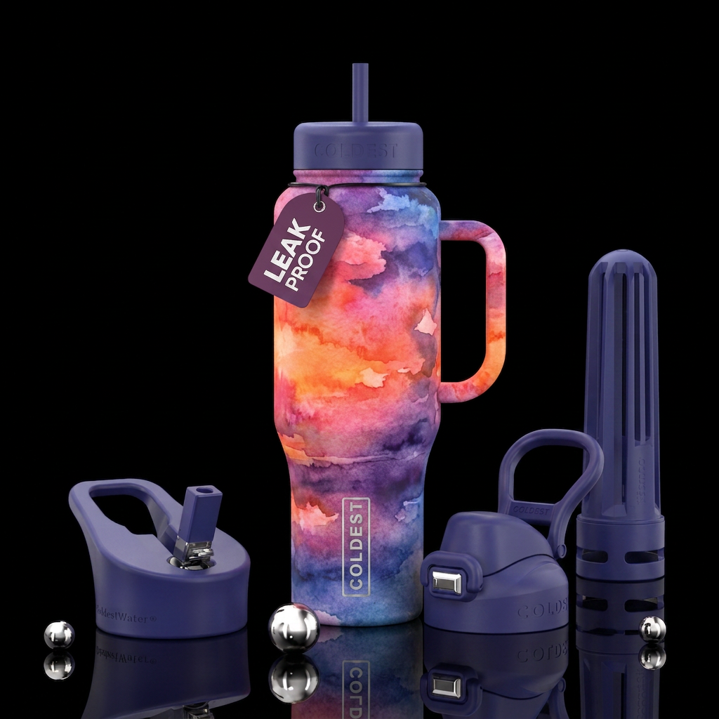 Water color sunset water bottle design