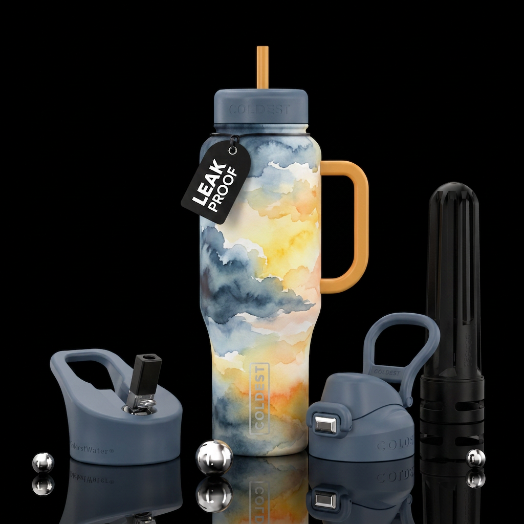 Water color sunshine on a cloudy day water bottle design