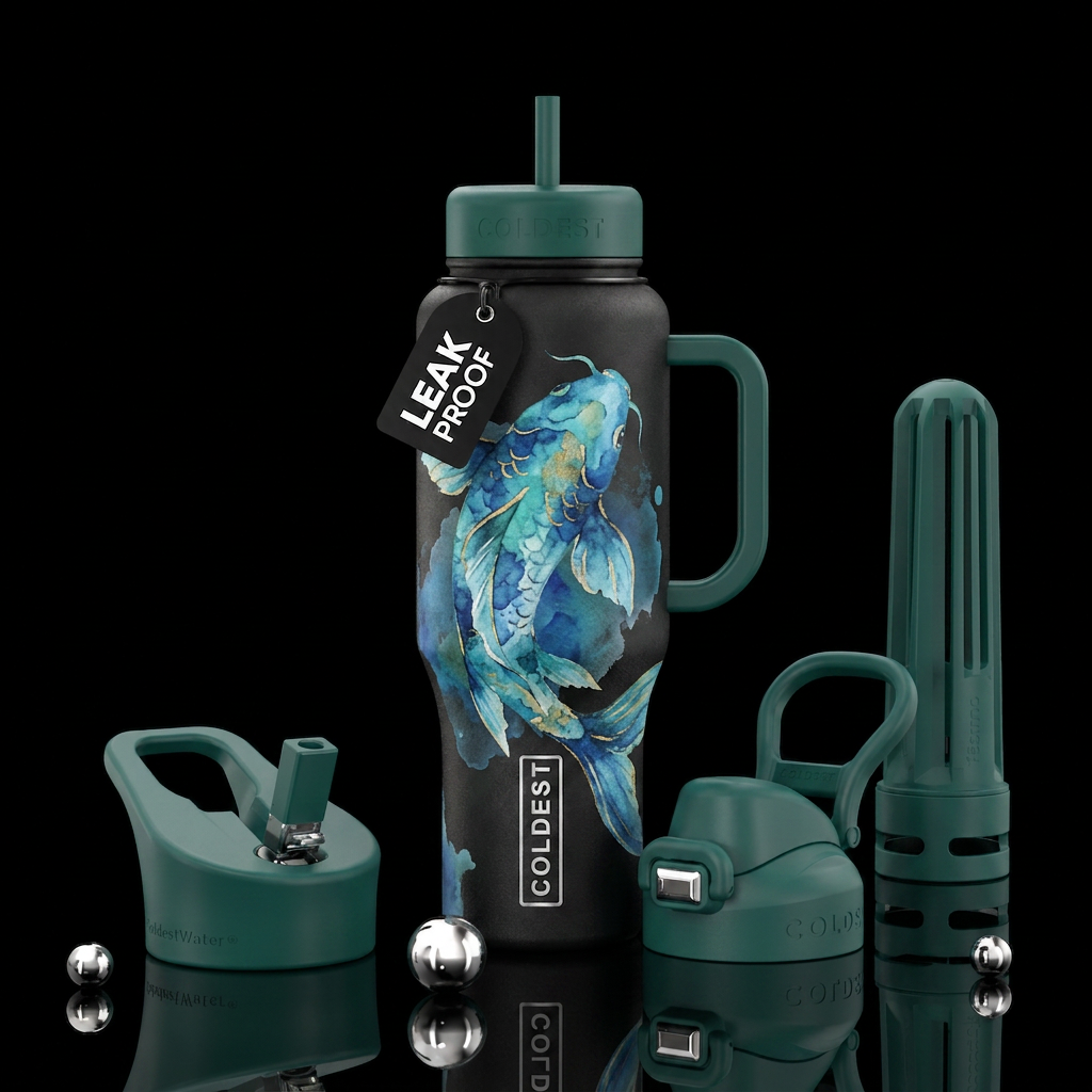 Water color big fish water bottle design