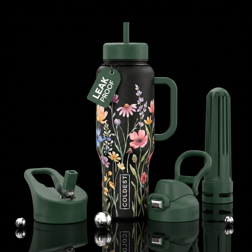 Water color wild flowers water bottle design