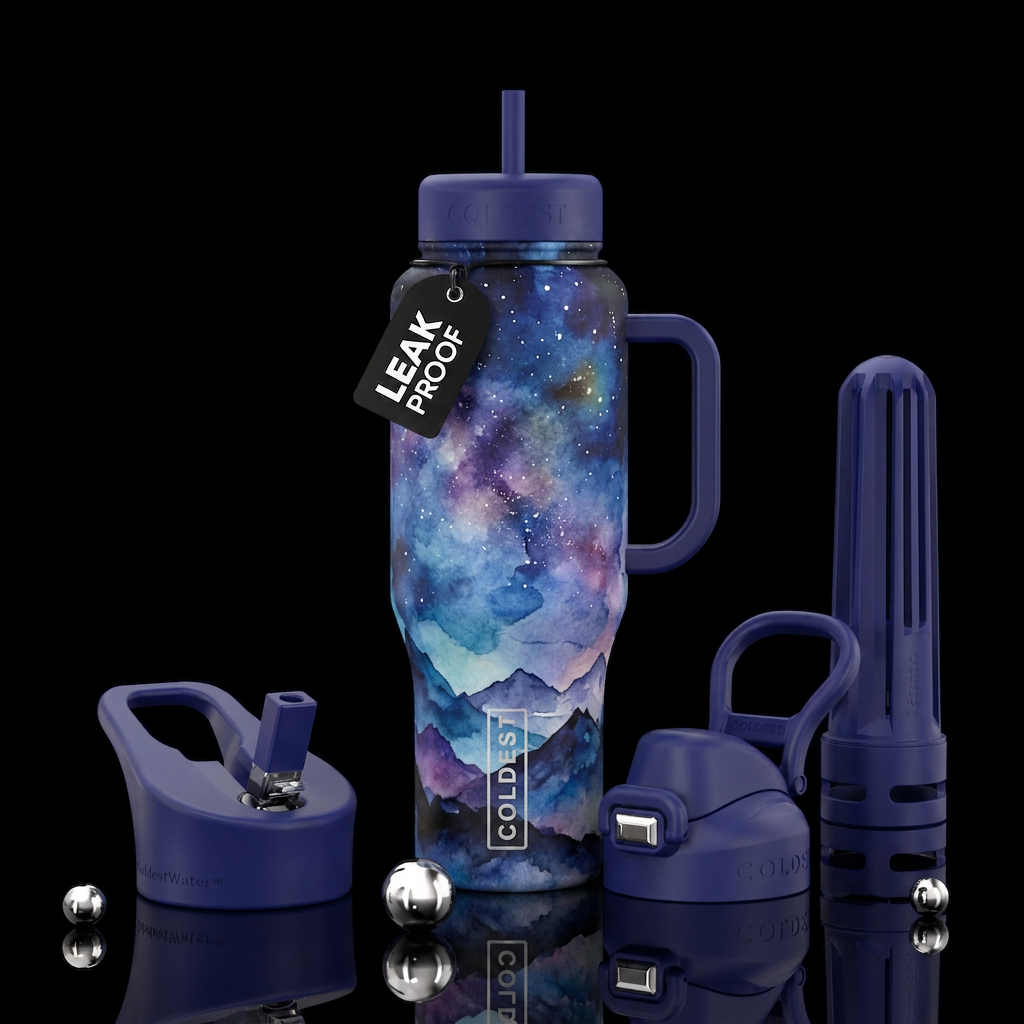 Water color night sky water bottle design