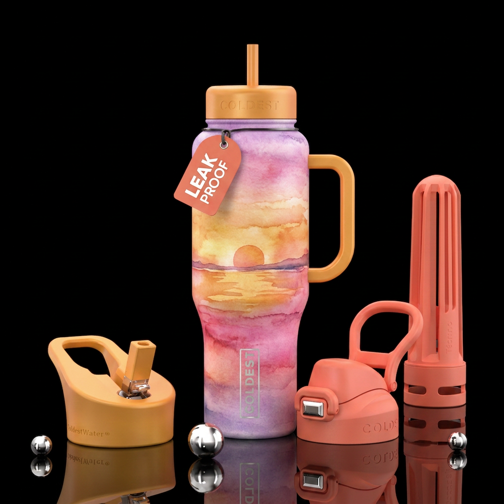 Water color sunrise water bottle design