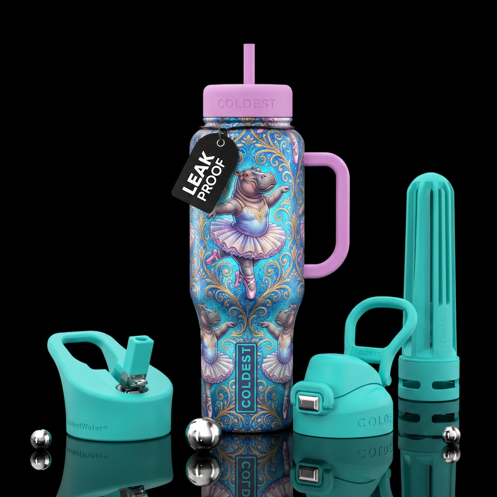 Anthropomorphic hippos ballet dancing water bottle design