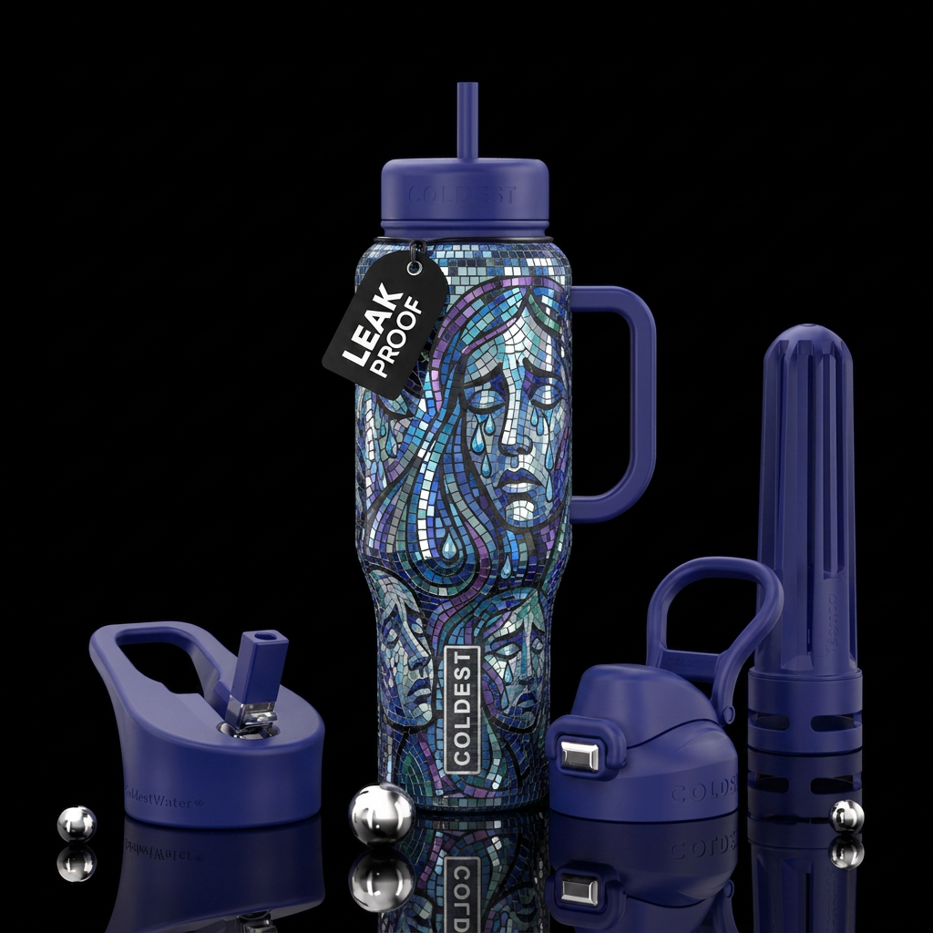 Disco ball mosaic of sadness water bottle design