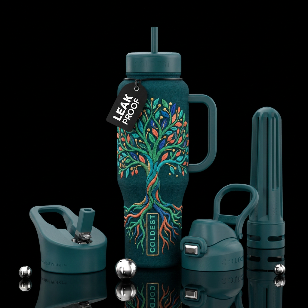 Embroidered tree of life water bottle design