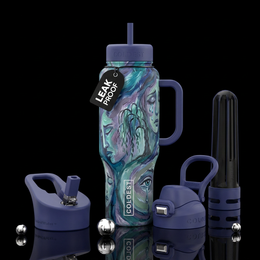 Finger painting sadness water bottle design