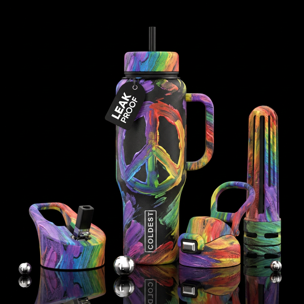 Finger painting peace water bottle design