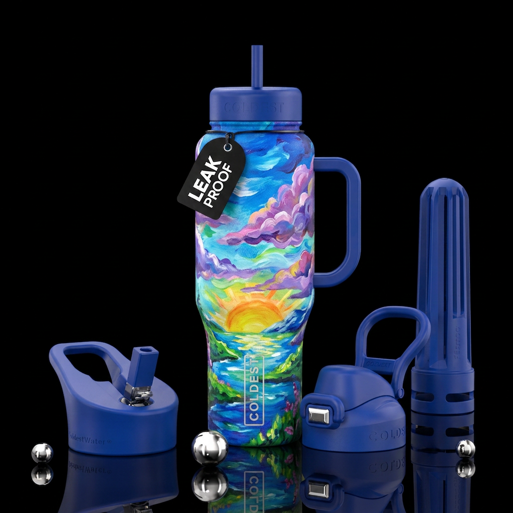 Finger painting dream scape water bottle design
