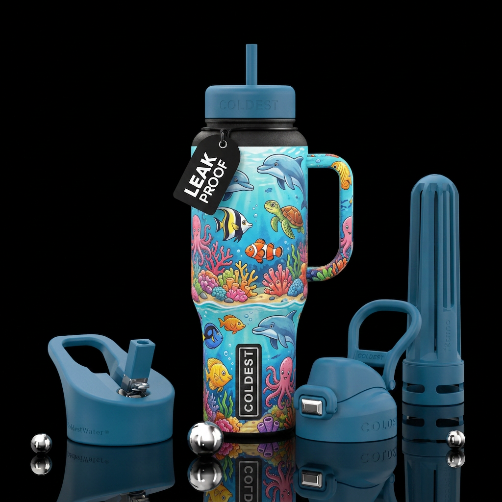 Happy ocean life water bottle design
