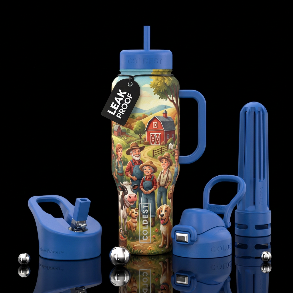 Happy country friends water bottle design