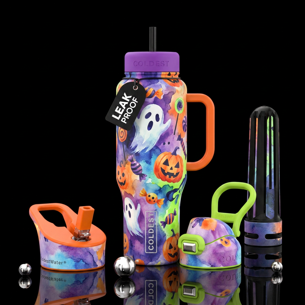 Abstract water color trick or treat water bottle design