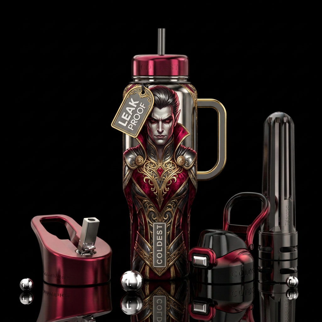 Metalic sexy male vampire water bottle design