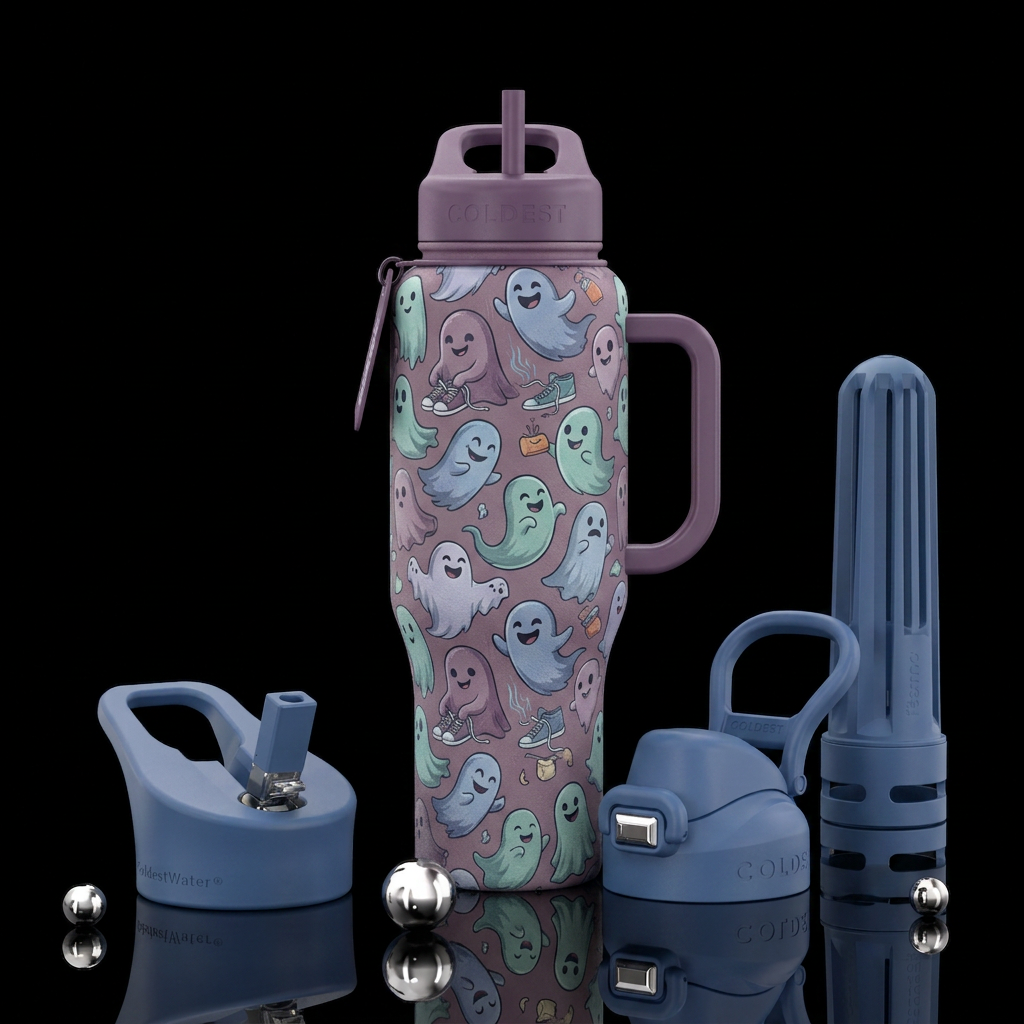 Matte textured happy ghosts playing pranks muted t... water bottle design