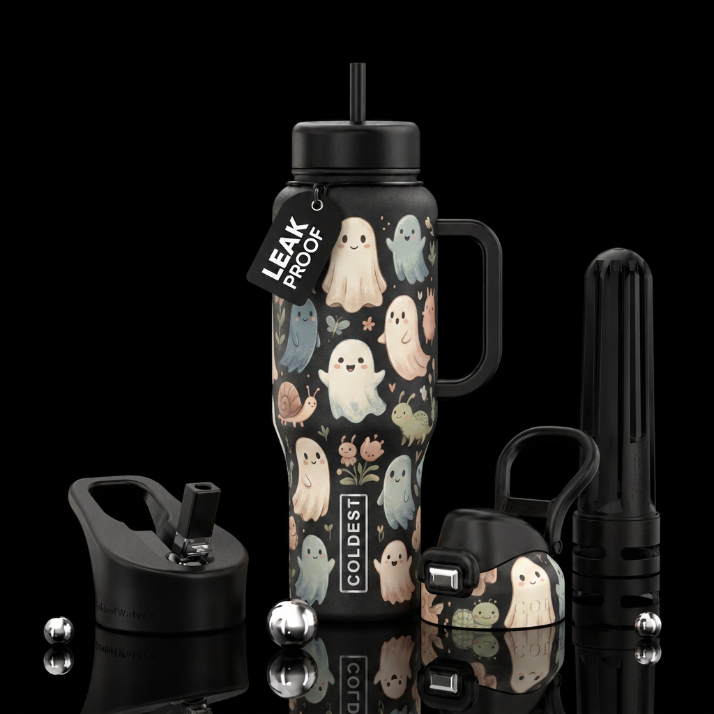 Matte textured happy ghosts plaunseen garden creat... water bottle design