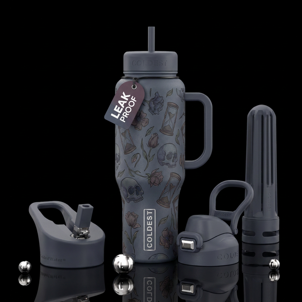 Momentum mori muted tones matte textured water bottle design