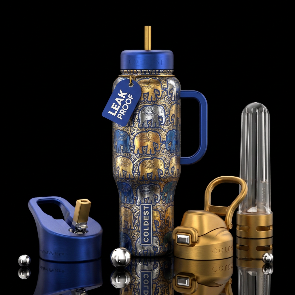 Metalic zentangle elephants water bottle design