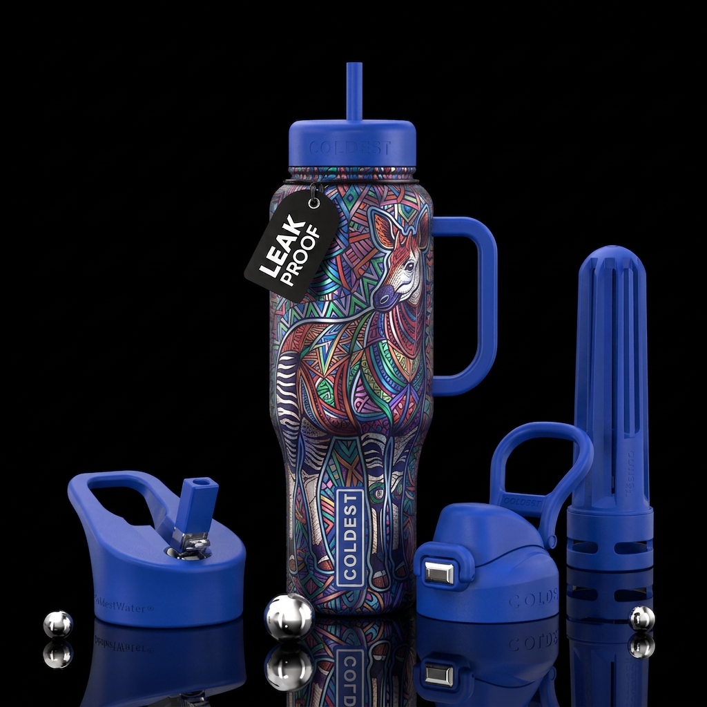 Metalic zentangle okapi water bottle design