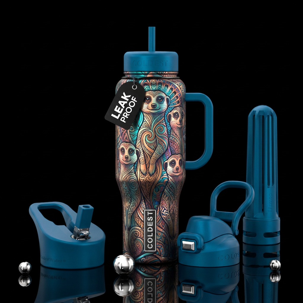 Metalic zentangle meerkats water bottle design