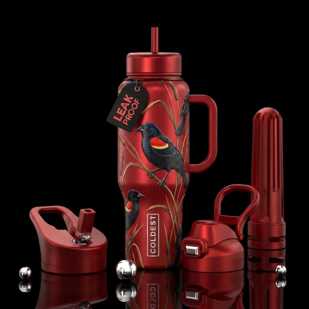 Red wing blackbird water bottle design