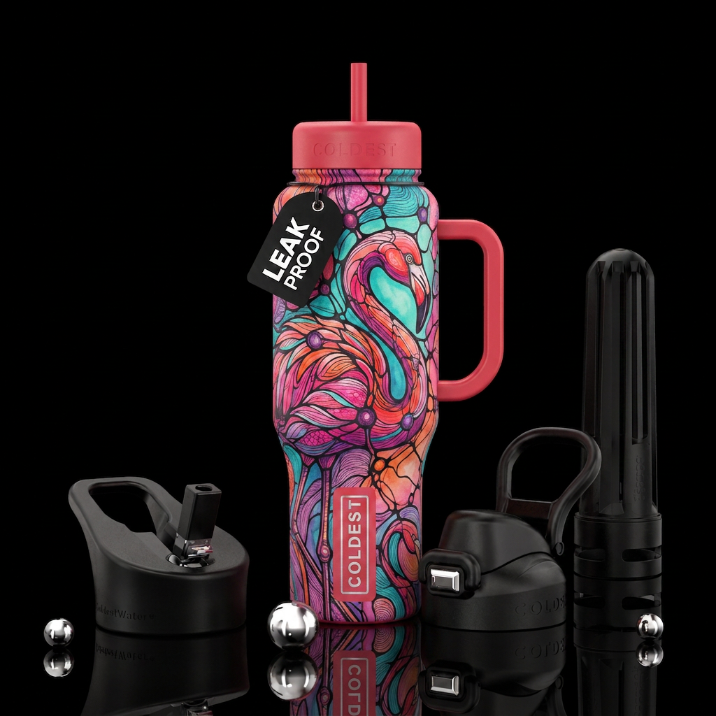 neurographic flamingo water bottle design