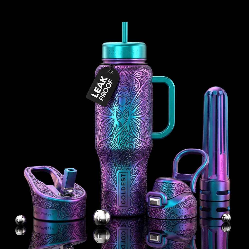Zentangle metalic fae male water bottle design