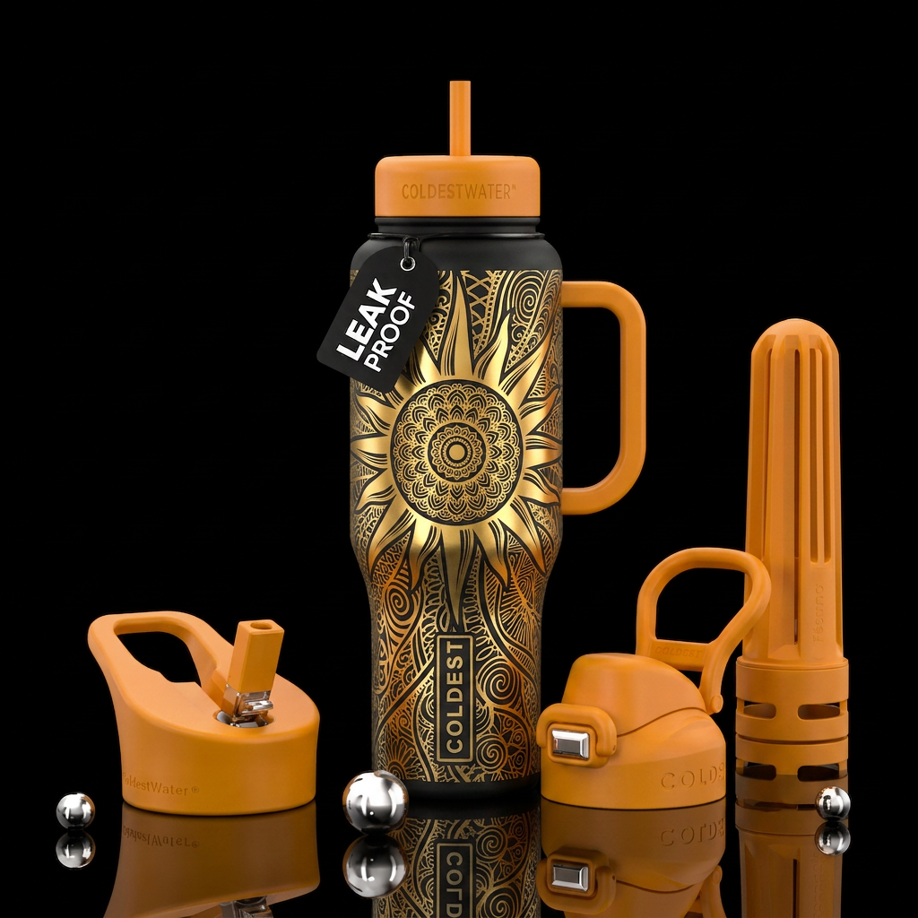 Zentangle metalic summer sun water bottle design