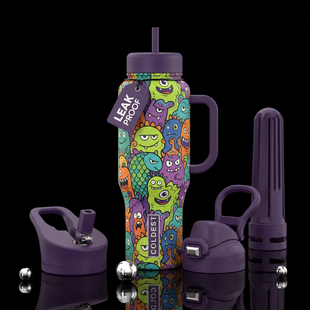 Flat matte texture monster mash water bottle design