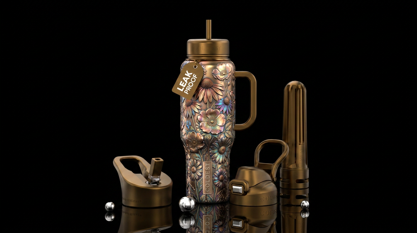 Metalic wild flowers water bottle design