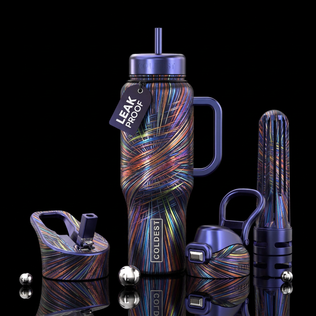 Metalic sketched textured warp speed water bottle design