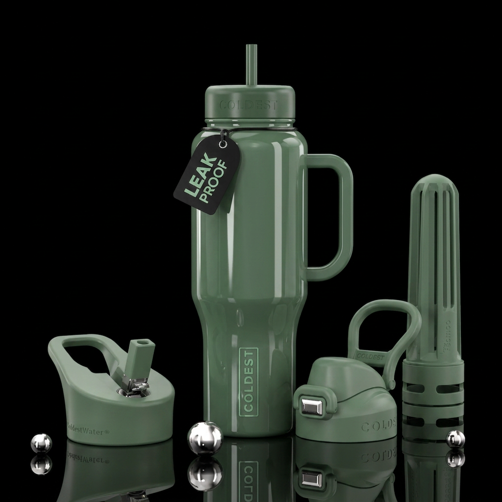 Glossy sage water bottle design