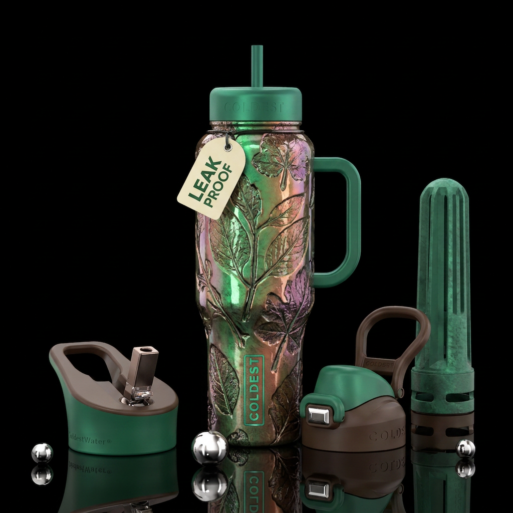 Glossy plant fossils water bottle design