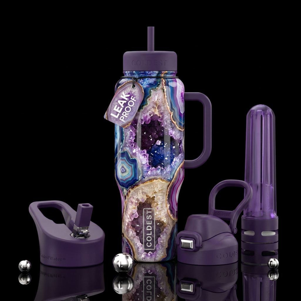 Glossy geode water bottle design