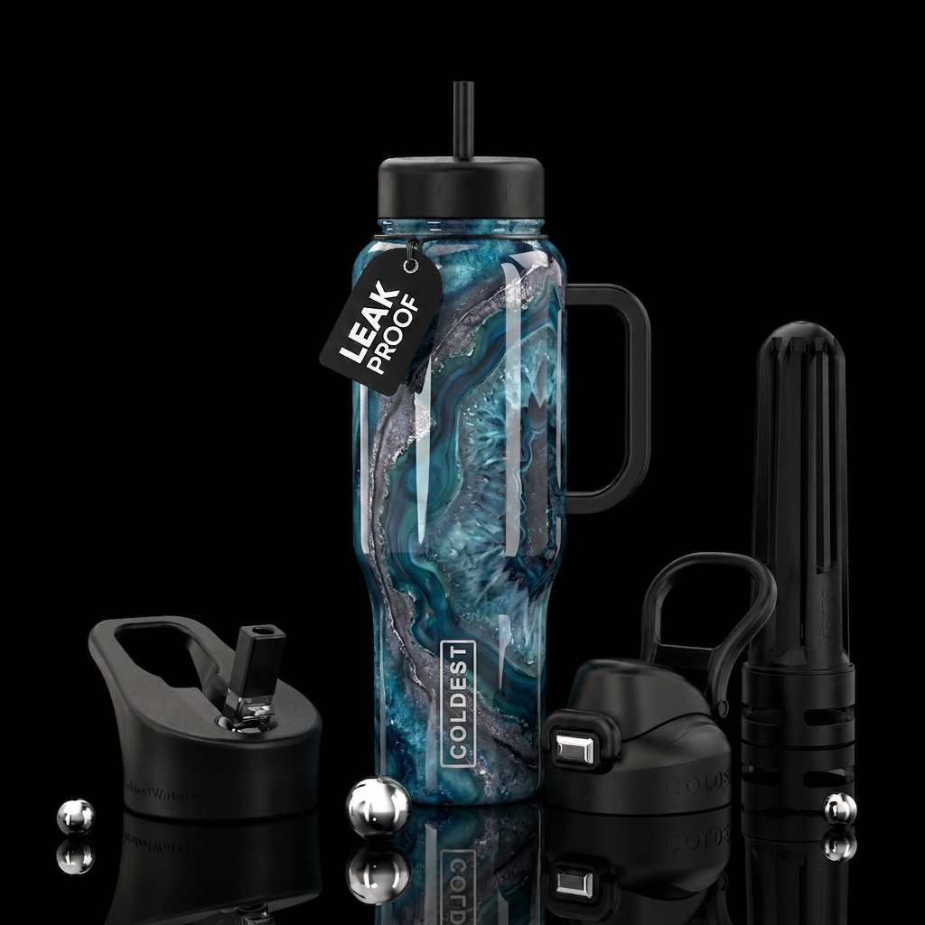 Glossy geode blue water bottle design