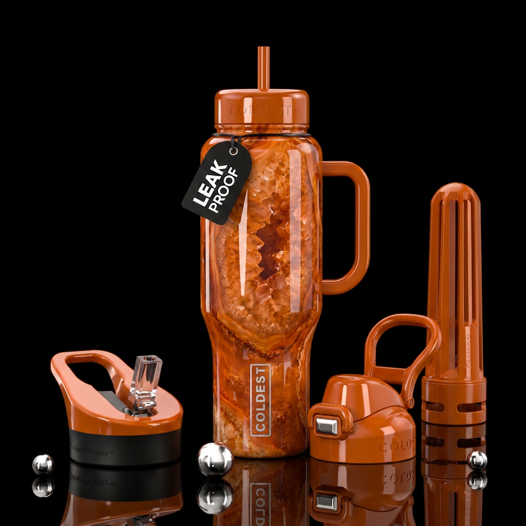 Glossy geode orange water bottle design