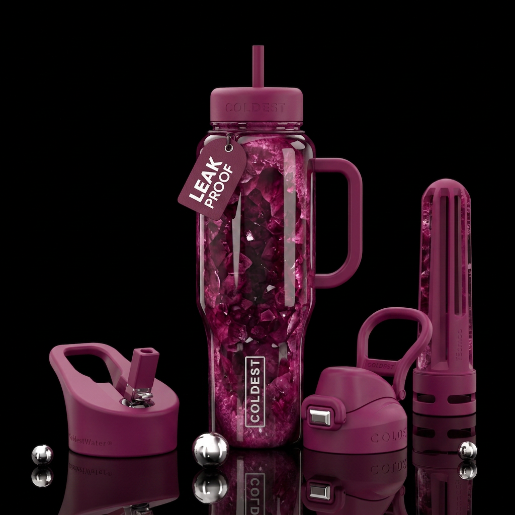Glossy geode magenta water bottle design