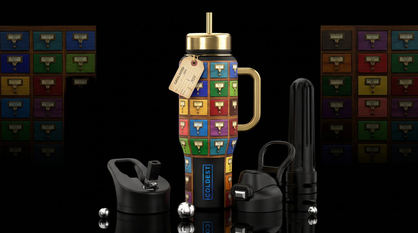 Card catalog water bottle design
