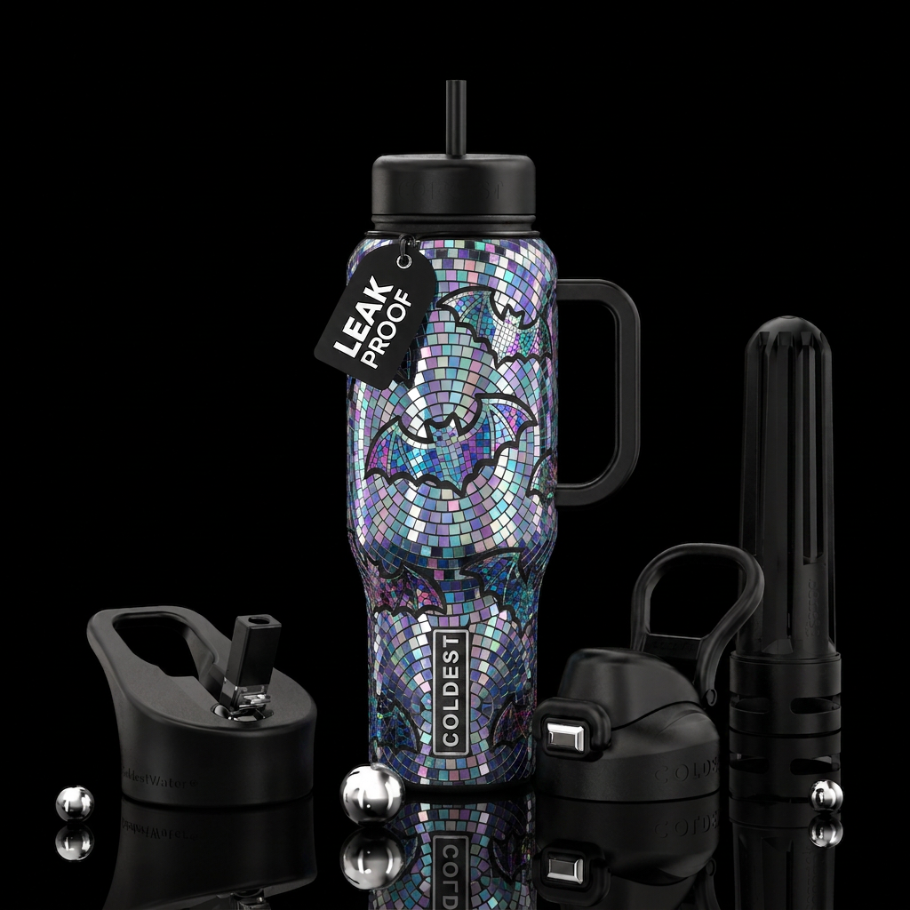 Dusco ball mosaic bats water bottle design