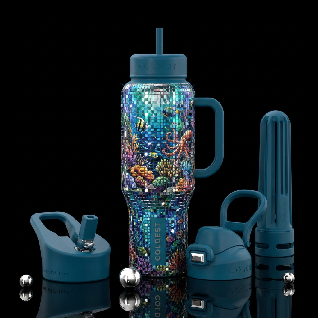 Disco ball mosaic under the sea water bottle design